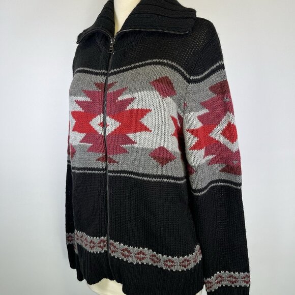 North Crest Southwest Aztec Cardigan Sweater Multicolor Wool Blend Zip Up Medium - Picture 1 of 7